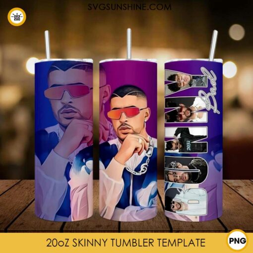 Bad Bunny 20oz Tumbler Template Design PNG, Bad Bunny Poster Tumbler PNG File Digital Download