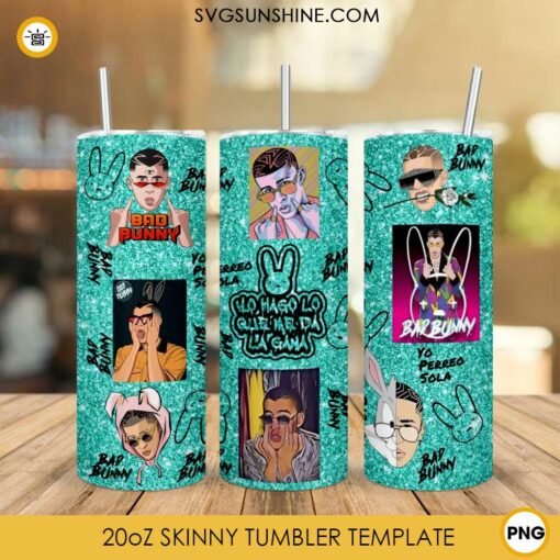 Bad Bunny Logo Designs 20oz Skinny Tumbler Template PNG, Bad Bunny Tumbler PNG File Digital Download