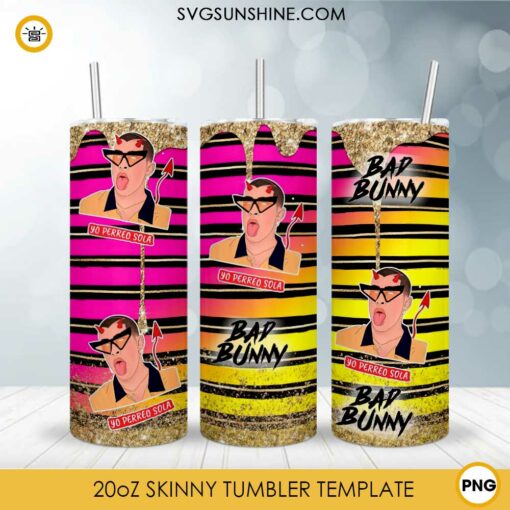 Bad Bunny Yo Perreo Sola 20oz Skinny Tumbler Template PNG, Bad Bunny Tumbler PNG File Digital Download