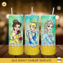 Belle Cinderella Elsa 20oz Skinny Tumbler Template PNG, Disney Princess Tumbler PNG File Digital Download