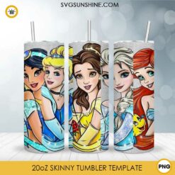 Disney Princess Characters 20oz Skinny Tumbler Template PNG