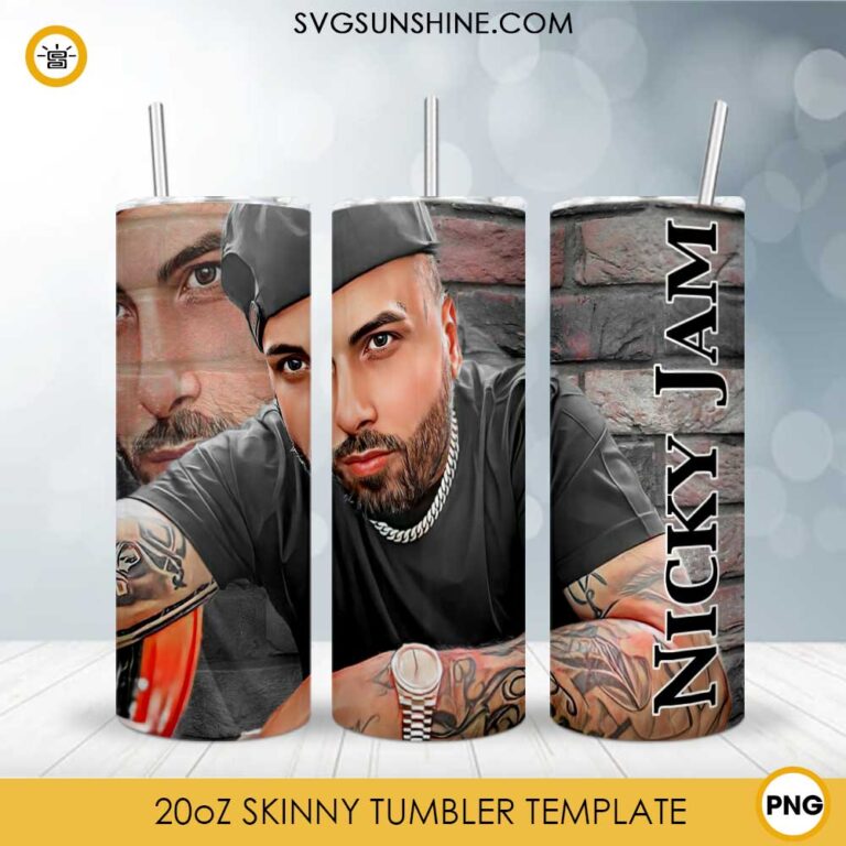 Nicky Jam 20oz Skinny Tumbler Template PNG, Nicky Jam Poster Tumbler ...