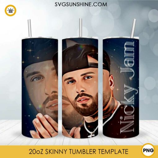 Nicky Jam 20oz Skinny Tumbler Template PNG, Nicky Jam Tumbler PNG File Digital Download