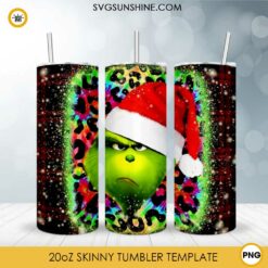 Grinch Leopard Christmas 20oz Skinny Tumbler Template PNG
