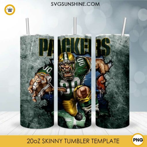 Green Bay Packers 20oz Skinny Tumbler Template PNG, Packers Football Tumbler PNG File Digital Download