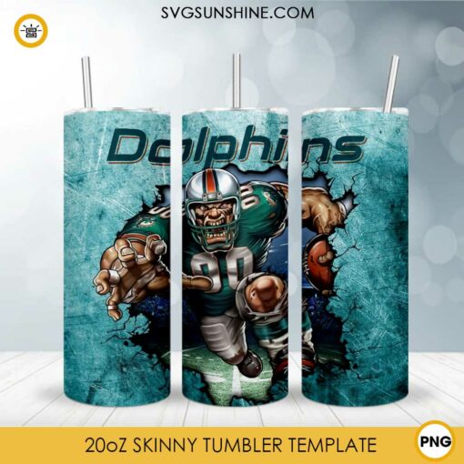 Miami Dolphins 20oz Skinny Tumbler Template PNG, Dolphins Football Tumbler PNG File Digital Download