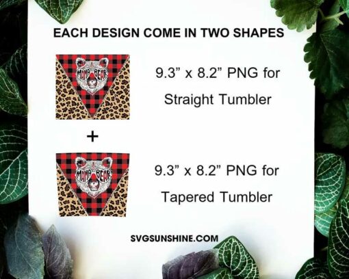 Mama Bear Buffalo Plaid And Leopard 20oz Skinny Tumbler PNG, Mama Bear Tumbler PNG File Digital Download