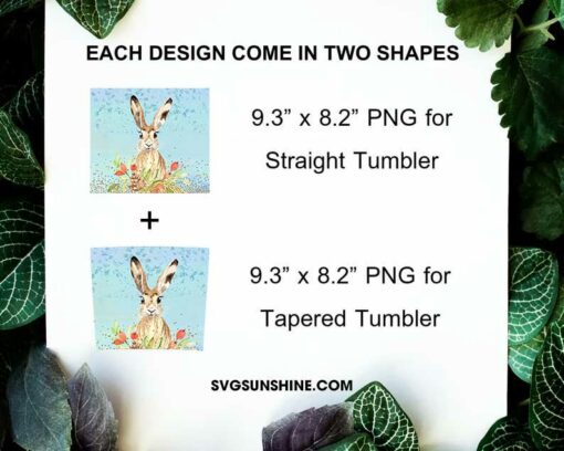 Watercolor Rabbit 20oz Skinny Tumbler PNG, Watercolor Bunny Tumbler PNG File Digital Download