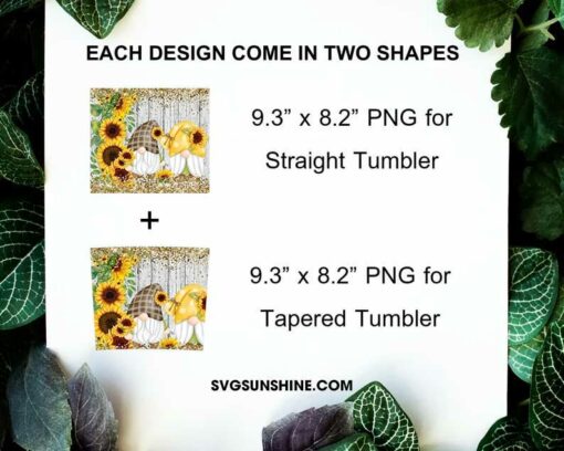 Gnomes Sunflowers 20oz Skinny Tumbler PNG Design Files Digital Download