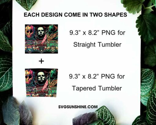 Jason Voorhees Michael Myers Freddy Krueger 20oz Skinny Tumbler PNG Design Files Digital Download