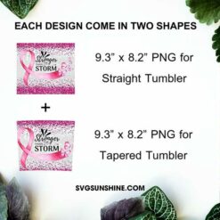 Stronger Than The Storm 20oz Skinny Tumbler Template PNG, Breast Cancer Tumbler PNG File Digital Download