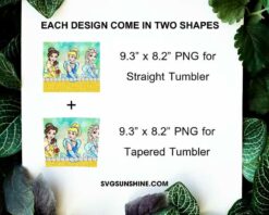 Belle Cinderella Elsa 20oz Skinny Tumbler Template PNG, Disney Princess Tumbler PNG File Digital Download