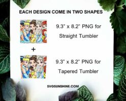 Disney Princess Characters 20oz Skinny Tumbler Template PNG