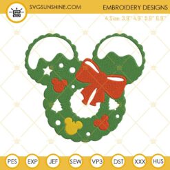 Mouse Head Christmas Wreath Machine Embroidery Designs