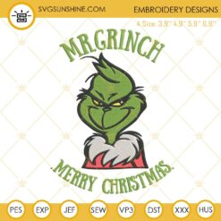 Mr Grinch Merry Christmas Embroidery Design File