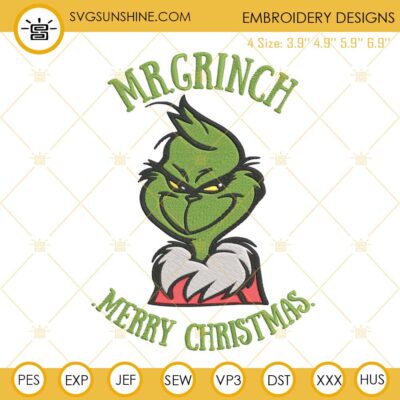 Grinch Hand Embroidery Design File, Grinch Hand Embroidery Pattern