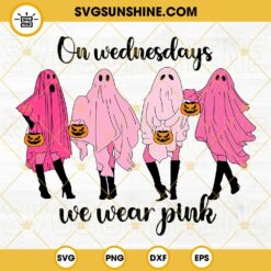 On Wednesday We Wear Pink SVG, Pink Ghost Girl SVG, Pumpkin Halloween Breast Cancer SVG PNG DXF EPS Cut Files