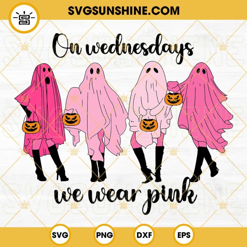 On Wednesday We Wear Pink SVG, Pink Ghost Girl SVG, Pumpkin Halloween