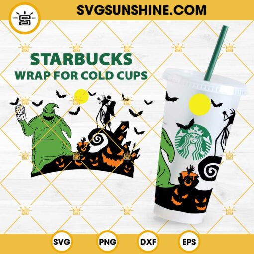 Nightmare Before Christmas Starbucks Cup SVG, Oogie Boogie, Jack Skellington and Sally Full Wrap Starbucks 24 Oz Cold Cup SVG PNG DXF EPS