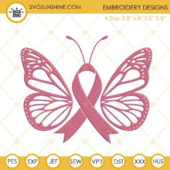 Pink Ribbon Butterfly Embroidery Design File, Butterfly Breast Cancer Embroidery Designs