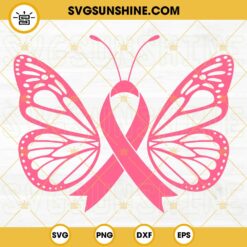 Pink Ribbon Butterfly SVG, Breast Cancer Awareness SVG, Fight Cancer SVG PNG DXF EPS