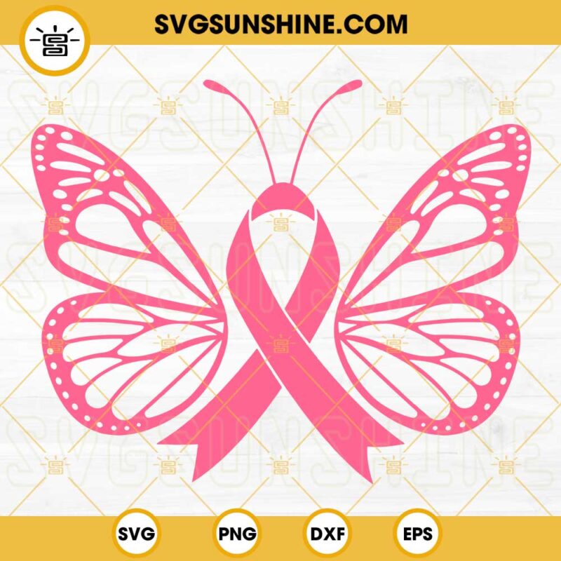 Pink Ribbon Butterfly Svg Breast Cancer Awareness Svg Fight Cancer Svg Png Dxf Eps