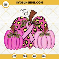 Pumpkin Breast Cancer Ribbon SVG, Pink Cheetah Print Pumpkin SVG, Breast Cancer Awareness SVG PNG DXF EPS
