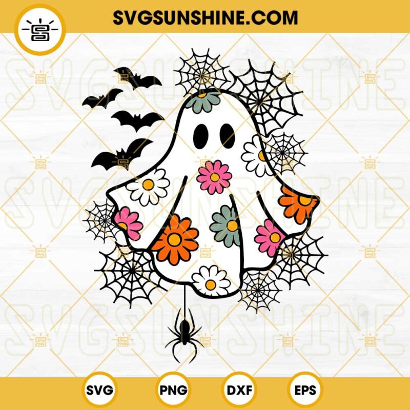 SPOOKY DAISY GHOST SVG, Flower Ghost SVG, Floral Ghost SVG, Cute