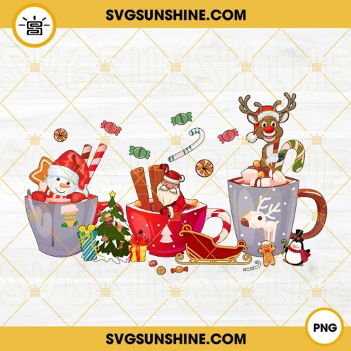 Santa Christmas Coffee PNG, Snowman Christmas Coffee PNG, Reindeer Christmas PNG