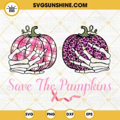 Save The Pumpkins SVG, Pink Leopard And Buffalo Plaid Pumpkins SVG, Pink Breast Cancer Ribbon SVG