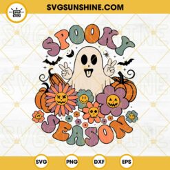 Spooky Season SVG, Halloween Flowers Ghost Pumpkin SVG PNG DXF EPS Cut File For Cricut Silhouette