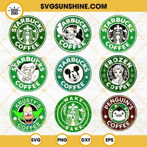 Starbucks Coffee Bundle SVG, Disney Starbucks Cup SVG Bundle, Starbucks Logo SVG PNG DXF EPS Cricut Silhouette