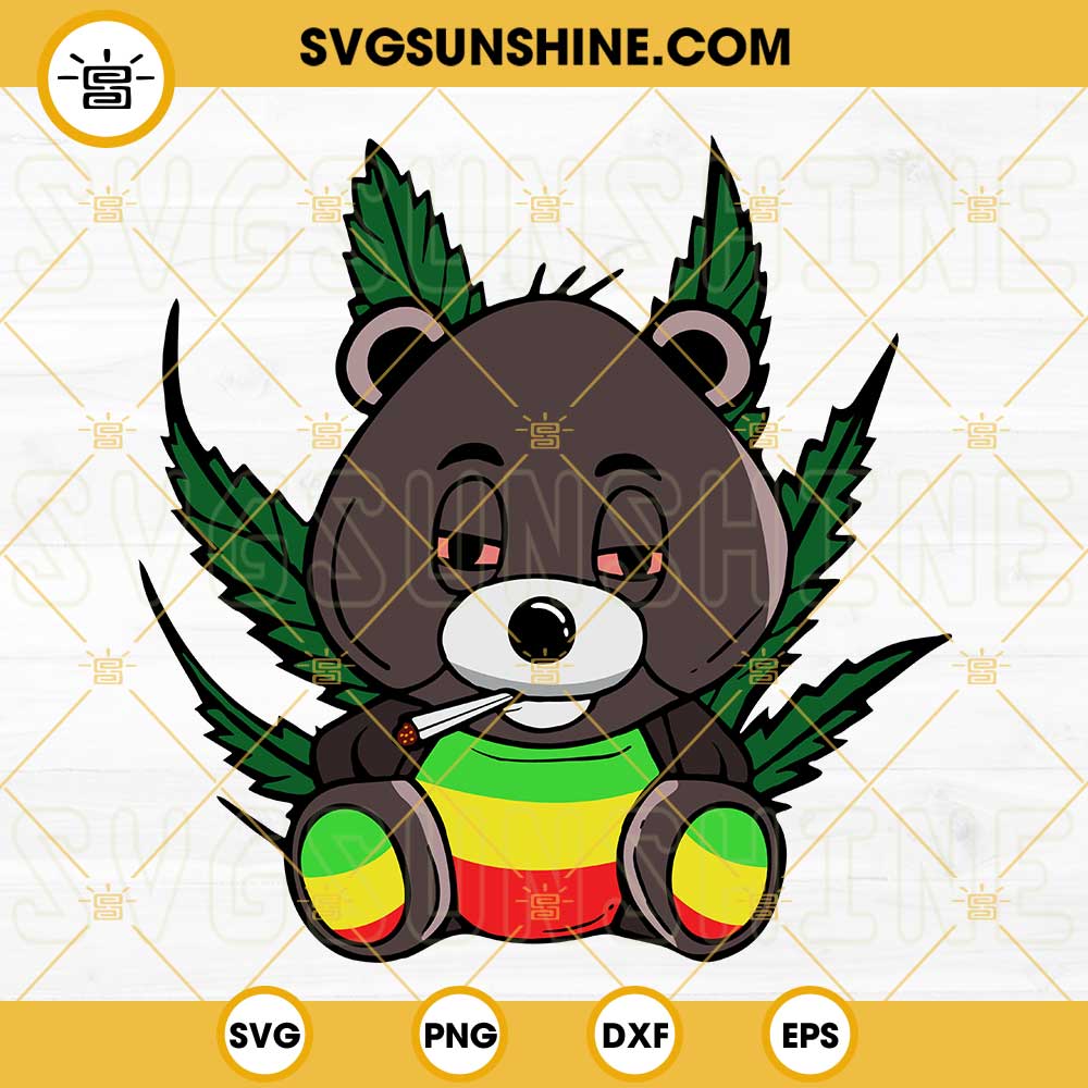 Stoned Bear SVG, Bear Smoking Joint Blunt SVG, Teddy Bear Smoking Weed SVG PNG DXF EPS