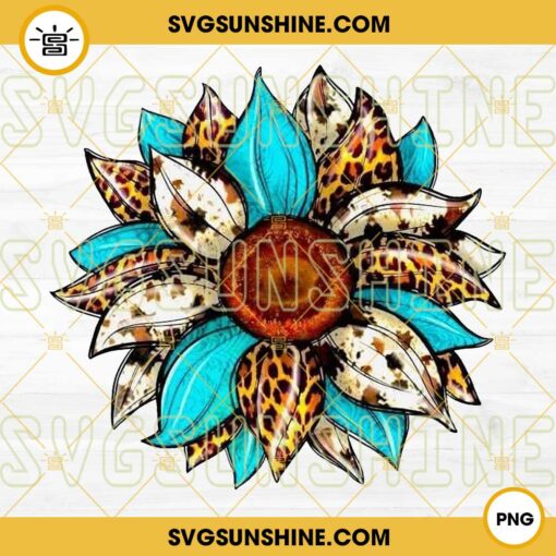 Sunflower Cowhide PNG Design, Sunflower PNG, Cowhide PNG, Turquoise Sunflower PNG