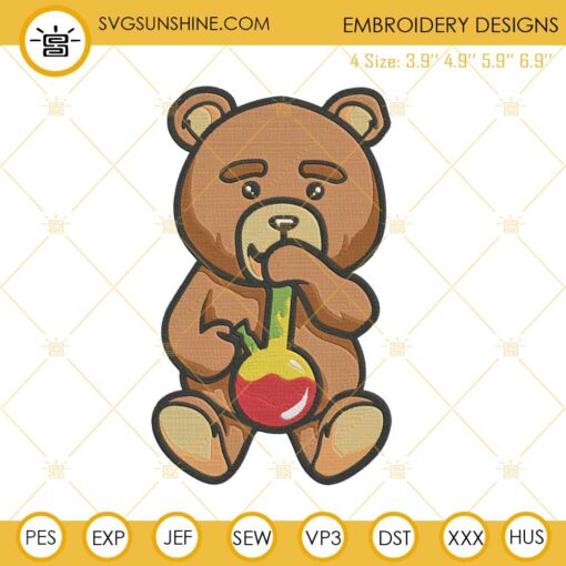 Teddy Bear Bong Smoking Weed Cannabis Machine Embroidery Design File