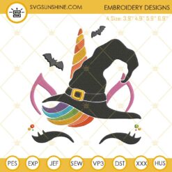 Unicorn Witch Hat Halloween Rainbow Embroidery Designs Files