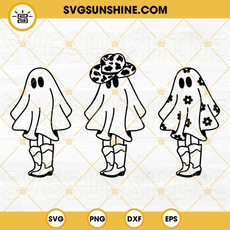 Western Ghost SVG Bundle, Boo Haw SVG, Daisy Girl Ghost SVG, Country