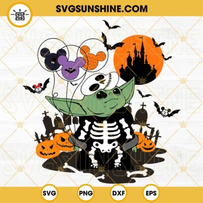 Baby Yoda Skeleton SVG, Baby Yoda Happy Halloween SVG PNG DXF EPS Cut Files