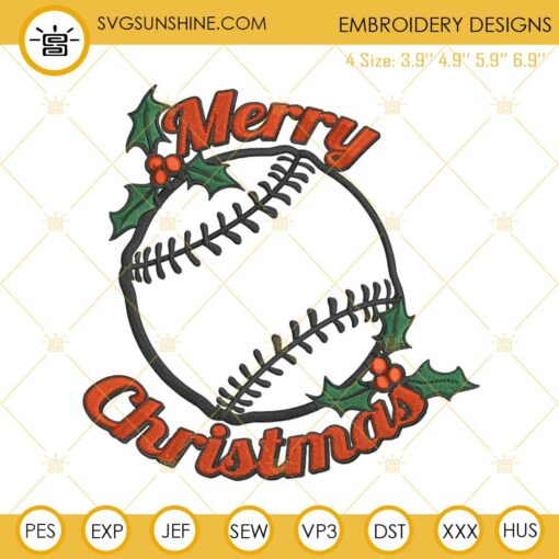 Baseball Merry Christmas Machine Embroidery Design File