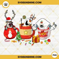Frozen Characters Christmas Coffee Drink PNG, Olaf Christmas Coffee PNG, Frozen Christmas PNG
