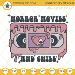 Horror Movies And Chill Embroidery Designs, Dripping Cassette Tape Embroidery Design File