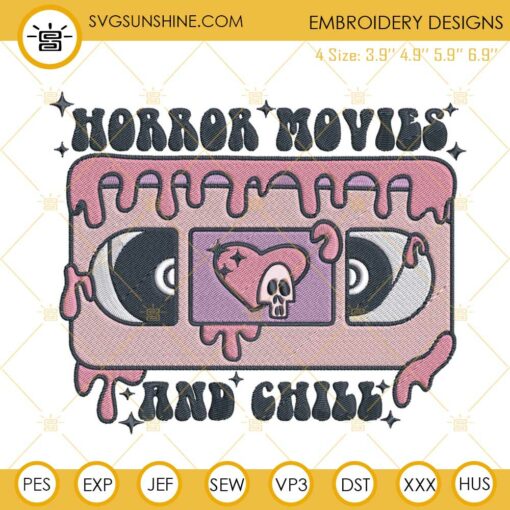 Horror Movies And Chill Embroidery Designs, Dripping Cassette Tape Embroidery Design File