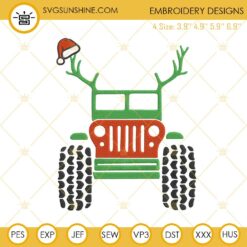Jeep Reindeer Santa Hat Christmas Machine Embroidery Design File