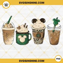 Mickey Coffee Latte PNG, Mouse Ears Iced Coffee Cheetah Leopard Drink Cozy PNG