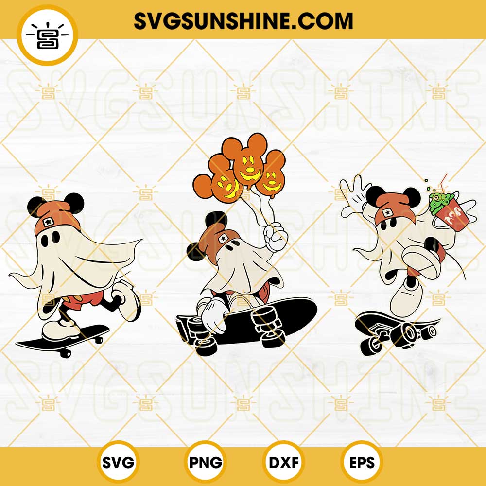 Mickey Ghost Skateboarding SVG Bundle, Halloween Ghost Skateboard SVG