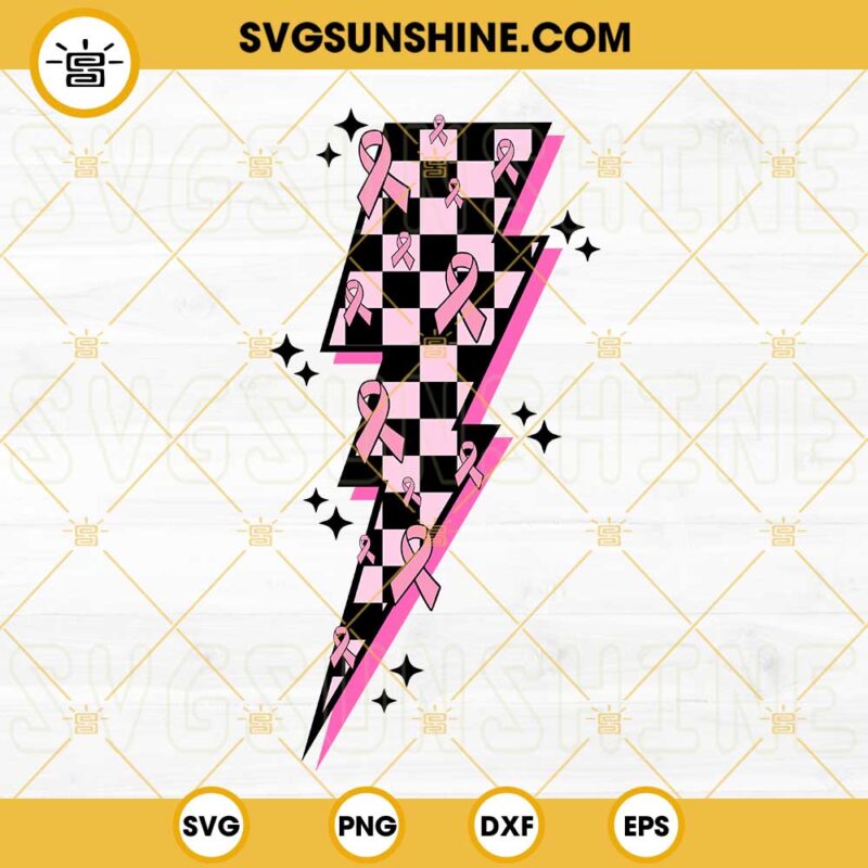 Pink Ribbon Lightning Bolt SVG, Breast Cancer Awareness SVG, Lightning