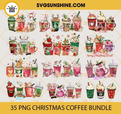 35+ Christmas Coffee Drink PNG Bundle, Christmas Coffee PNG, Christmas Iced Latte PNG, Snowman Reindeer, Pink Christmas Coffee Latte PNG Files