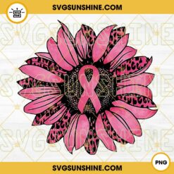 Pink Leopard Sunflower Breast Cancer PNG, Pink Ribbon PNG, Breast Cancer Awareness PNG Design Download