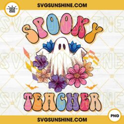 Spooky Teacher PNG, Spooky Floral Ghost Halloween PNG Designs Silhouette Vector Clipart