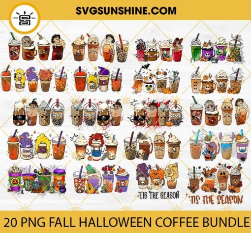 20+ Fall Halloween Coffee PNG Bundle, Fall Coffee Latte PNG, Halloween Drink Iced Coffee Tea Latte PNG Bundle